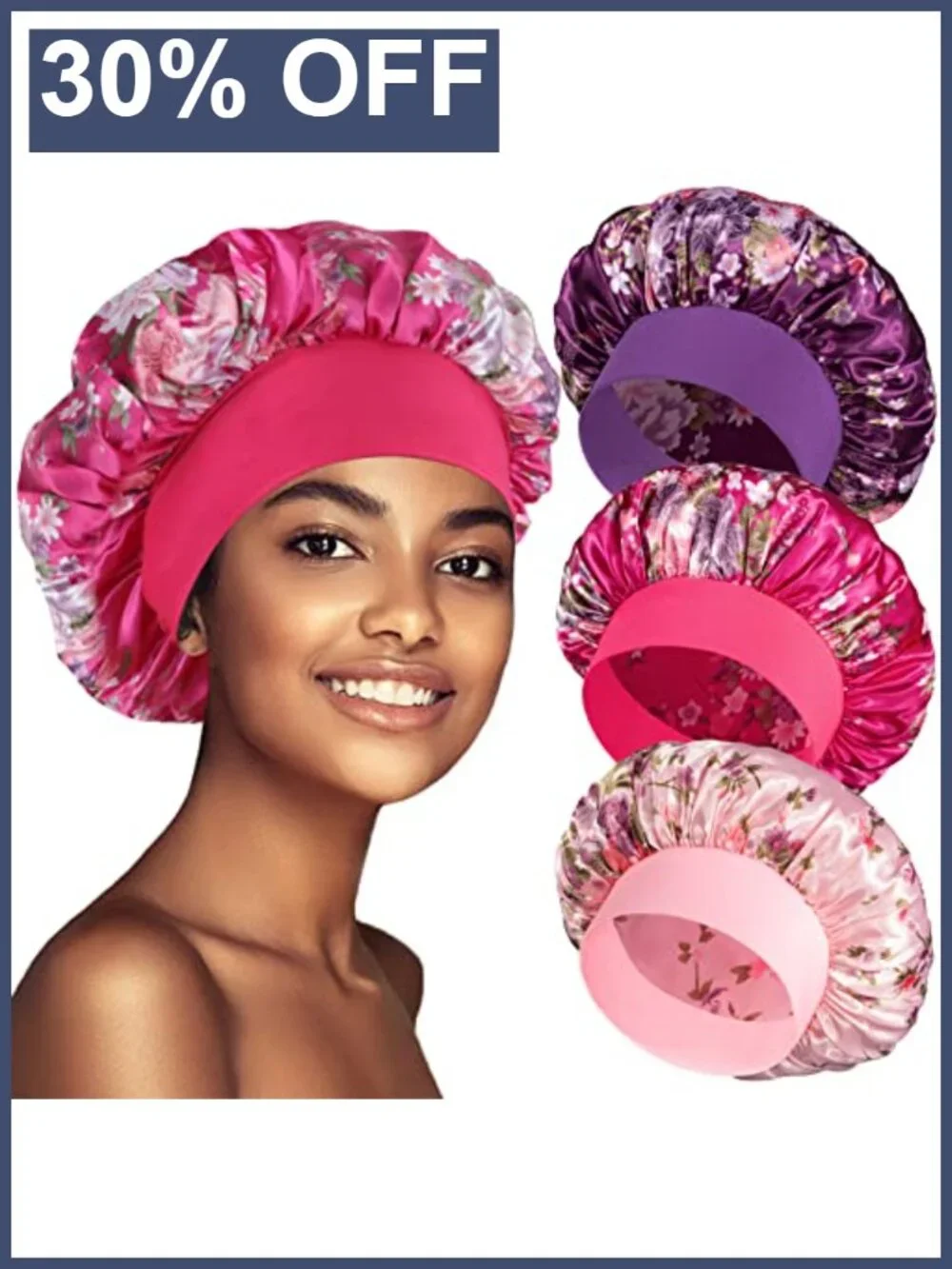 3 Pack Satin Bonnets for Sleeping Silk Hair Cap with Elastic Band for Women